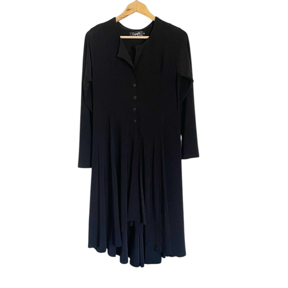 Sympli Black Mystic Cinch Gathered Hem Lagenlook Shacket Dress Convertible sz 8 - Picture 2 of 9